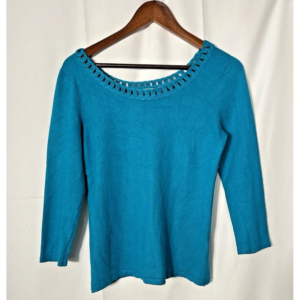 Vintage Roz & Ali Turquoise Sweater Knit Top Size S 90s Boho Fairy Artsy Phoebe